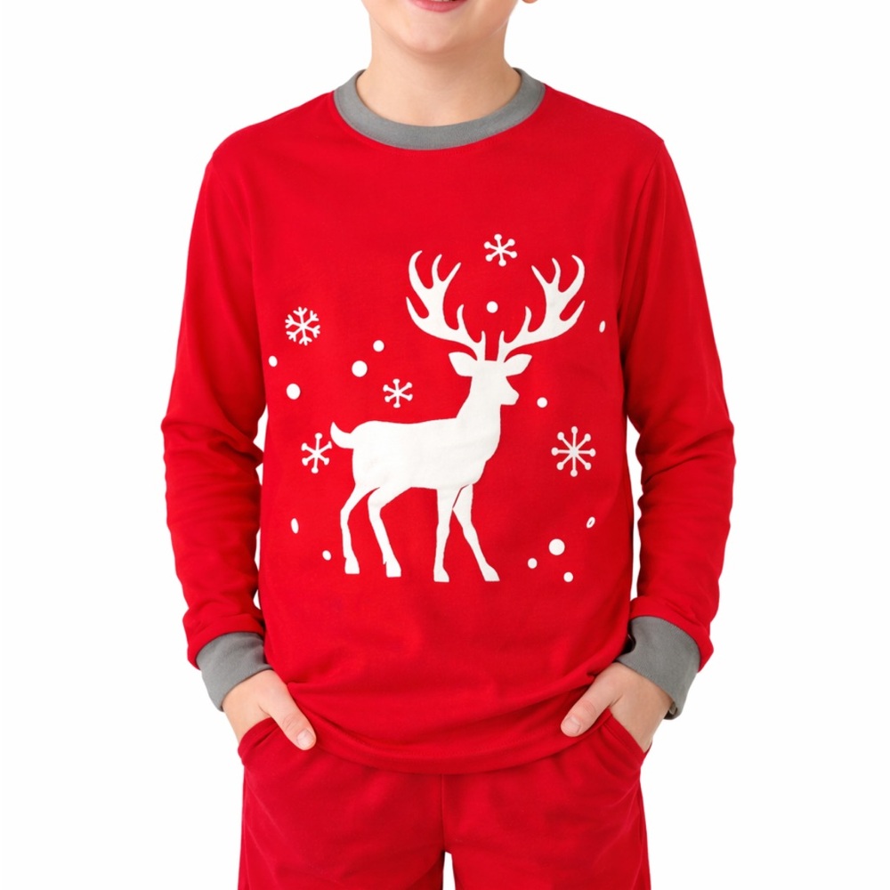 KikizYe kid’s red white reindeer snowflake long sleeve pajama top size 12